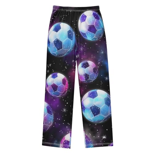 Galaxy Soccer Ball Boys Long Pants Soft Trousers Elastic Waist Kids Lounge Bottoms with Pockets S-XL