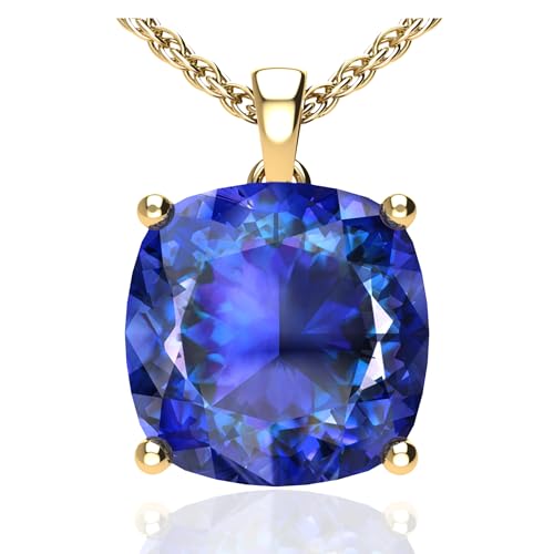 Women's 14k White Yellow Gold Necklace Birthstone Fine Jewelry Hanging Pendant Necklaces Sparkling Prong Sterling Silver Chain with Cushion Shape Gemstone Jewelry Gift