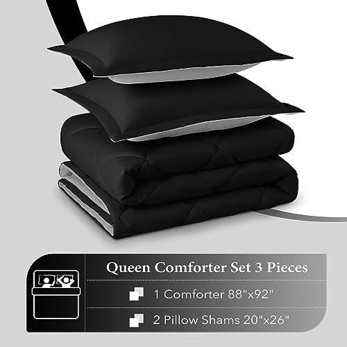 Image of downluxe Queen Comforter Set - Black and Grey Comforter Set Queen, Soft Bedding Sets for All Seasons -3 Pieces - 1 Comforter (88 inchx92 inch) and 2 Pillow Shams(20 inchx26 inch)