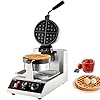 VEVOR Commercial Waffle Maker, 1300W Round Waffle Iron, Non-Stick Rotatable Waffle Baker Machine With 122-572℉ Temp Range and Time Control, Teflon-Coated Baking Pan Stainless Steel Body 120V