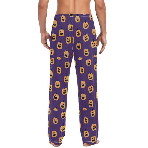 Men's Halloween Pumpkins Pajama Pants with Pockets - Straight Fit Cotton Sleep Bottoms for Lounge & Nightwear#7393