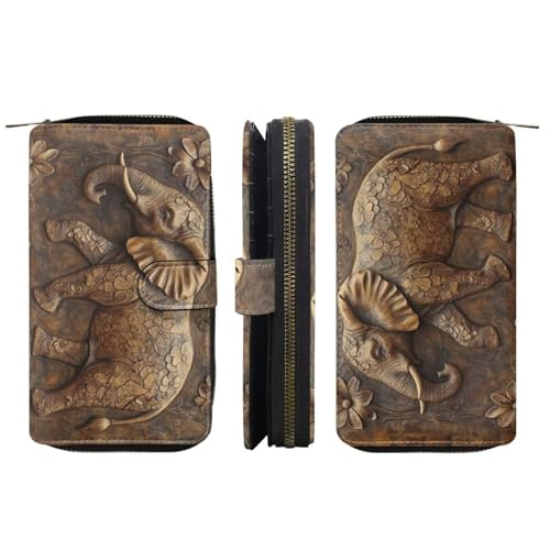 Image of COEQINE Ladies Wallets Pink Leopard Heart Black Printed Leather Phone Long Clutch Purses Check Coin Change Holder