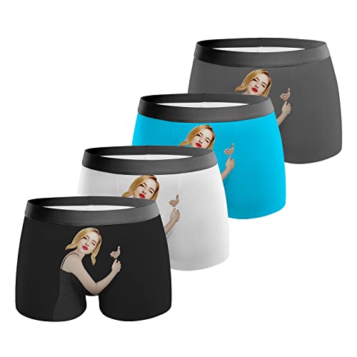 VEELU Boxer Personnalisé Homme Photo avec Le Visage Drôles Calecon Homme Nouveauté Modèle Coton Doux Respirant sous-vêtement Fantaisie Colorée M Cover
