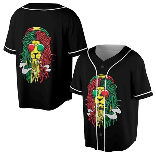 TRALAMDS Lion Smoking Cigar Jamaica Lion Baseball Jersey S-5XL Black