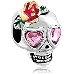 Dijes De Oro Santa Muerte FGT Abalorio de calavera de azúcar compatible con pulseras Pandora Moments, familia, madre, hermana, sobrino, cumpleaños, Navidad, diada Muertos, Cobre, No es una piedra preciosa