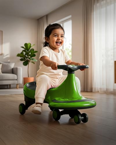 Image of Tygatec Swing Car Ride-On Toy for Kids | Self Propelled Wiggle Car | No Battery Required | Smooth Steering | Indoor Outdoor Toy Car | Green Color | Ages 2+