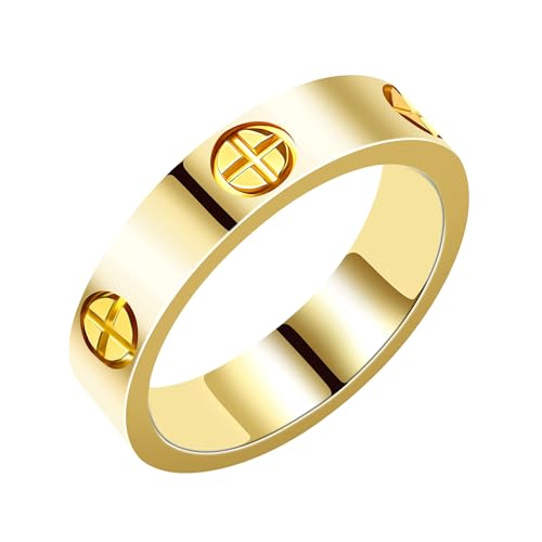 YUWENHE Women Love Friendship Ring 18K Gold Silver Plated Cubic Zirconia Stainless Steel Promise Ring Wedding Band Jewelry Birthday Gifts For (Cross Gold 7)