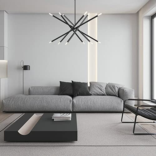 Kighsin Modern 12-Light Black & Chrome Silver Sphere Sputnik Chandelier Mid-Century Retro Adjustable Pendant Ceiling Light Fixture For Kitchen Island Living Room Dining Room Restaurant Foyer #TOP1