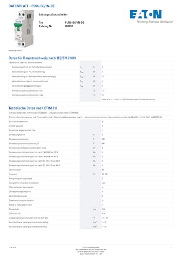 Eaton PLN6-B6/1N-DE Leitungsschutzschalter 6A 1P+N 1-polig+N B-Charakteristik LS-Schalter 1 TE eine Teilungseinheit breit (263269)