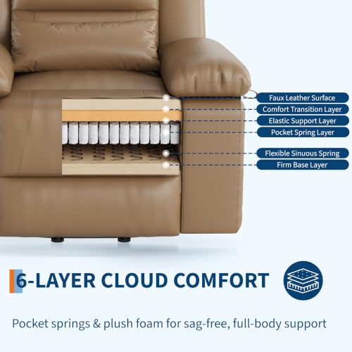 Image of Garvee Power Lift Recliner Chair - Heat and Massage, PU Leather Electric Lift Recliner for Elderly & Mobility Impaired, Reclining Sofa with Side Pocket, Soft Pillow for Living Room