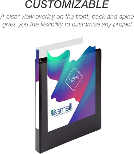 Image of Samsill Durable 0.5 Inch Binder, D Ring Binder, Customizable Clear View Cover, Black, 24 Pack, Each Holds 125 Pages