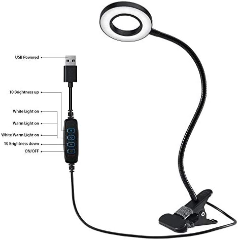 YUSKO 24LED Clip on Reading Lamp, 3 Color Modes 10 Brightness Levels, Auto Off Timer & Memory Function, Eye Caring USB Desk Lamp for Bedside Headboard Tables
