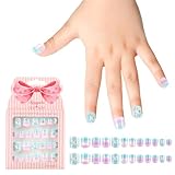 Kawyehu Kids Press on Nails Children Fake Nails Artificial Nail Tips Adhesive Full Cover Short False Fingernails for Girls Kids Nail Decoration (Glittering Pegasus)