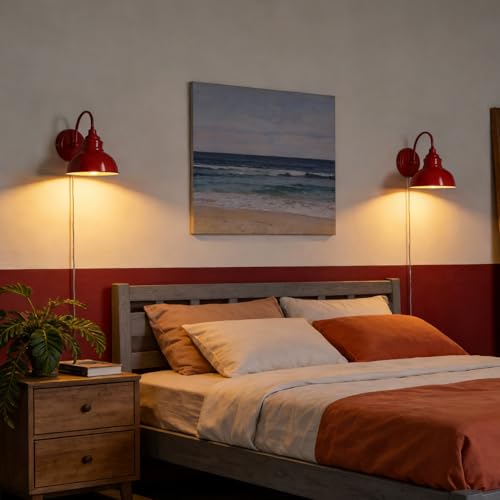 Image of Mini Gooseneck Wall Sconce, 2-Way Mount with Switch, Red | Flexible Gooseneck, Plug-in & Hardwired Dual Installation, On /Off Switch Included, Fits Bedroom, Corridor, Porch