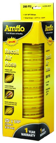Amflo 4-25E-Ret Lightweight 1/4" X 25' Nylon Recoil Air Hose Stores Itself When The Job Is Done - Ideal For Home, Shop, And Industrial Use #TOP1
