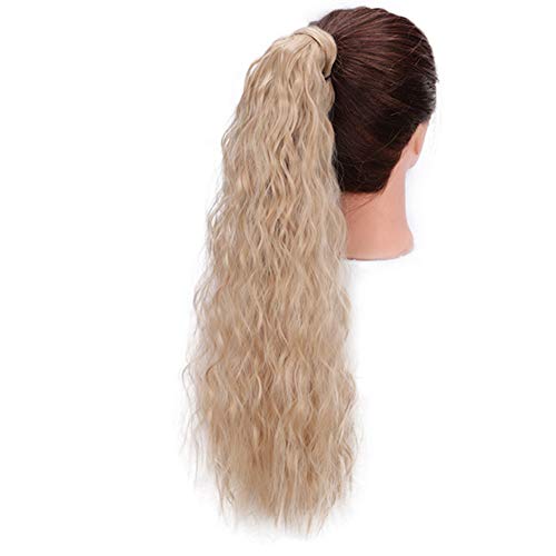 RuiFei Long Ponytail Extension Corn Wave Magic Paste Ponytail 22 inch Heat Resistant Wavy Curly Synthetic Wrap Around Ponytail Hairpiece for Women Girls Lady (24#)