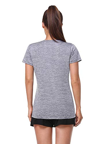 Xelky 3-4 Pack Women's V Neck Tshirt Short Sleeve Moisture Wicking Athletic Shirts Sport Activewear Fitness Workout Gym Tops 4Black/Gray/Cyan/Green L #TOP4