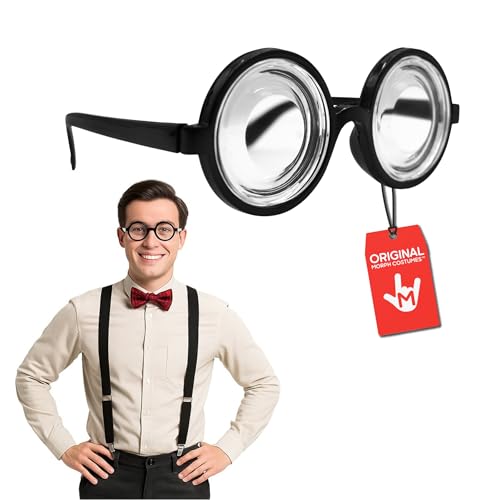 Nicky Bigs Novelties Fake Round Glasses, Funny Eyeglasses, Big Round Eyeglasses, Black Thick Nerd Glasses Googly Eye