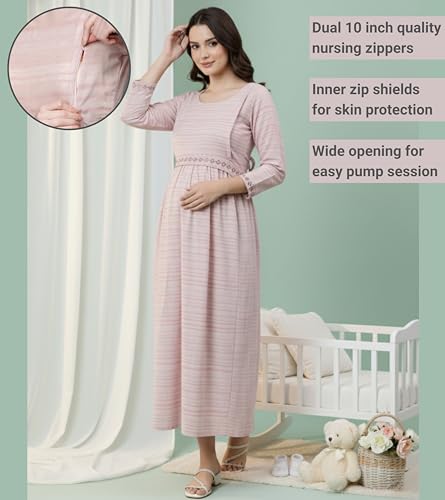 Image of DUMMY SHAPE Feeding Kurtis for Women Cotton Blend | Printed Pregnancy Flare Kurta with Dual Nursing Zippers to Pre & Post Partum | Maternity Dresses | Gifts for Pregnant Woman