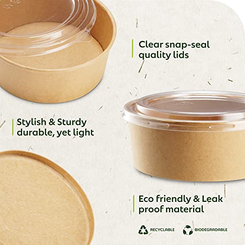 25 Pack Round Deli Containers Eco Friendly To-Go Microwavable - Freezer Disposable |Leak/Grease Kraft Food Bowls | Hot/Cold Restaurant Take-Out Storage Containers With Clear Dome Lids (Kraft, 20Oz) #TOP3