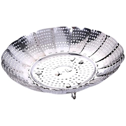Basket,Steam Basket for Pot 9 Inch Foldable Stainless Steel Veggie Steaming Basket with Holes Expandable Insert Food Steam Basket for Cooking Fits Various Pot