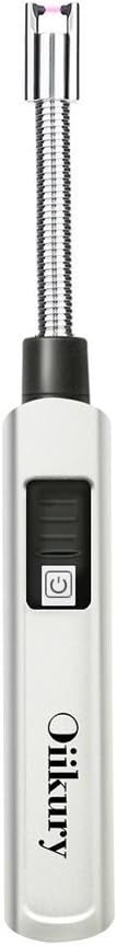 Oiikury Flex Neck Utility Lighter Electric Lighter Rechargeable Windproof Flameless Plasma Candle Lighter for BBQ Camping(Silver)
