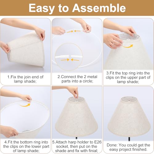 Empire Lamp Shades Set of 2, 6\" Top x 16\" Bottom x 10.8\" High, Large Beige Lamp Shades for Table Lamps Floor Lamps, Natural Linen Lampshades Replacement, Spider, Harp Holders Included, Easy Assembly