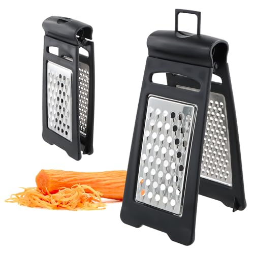 Râpe à Légumes en Acier Inoxydable 2 Surfaces Râpe Manuelle Pliable pour Fromage, Pommes de Terre Fruits et Légumes avec Crochet de Suspension Double Face (Grossière, Fine) Zesteur de Cuisine