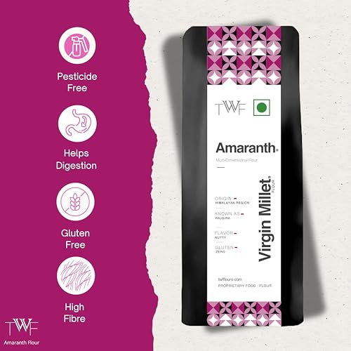Image of TWF Virgin Amaranth Flour | 5 Kg | Stone Ground Rajgira Atta | Naturally Gluten-Free | Fiber-Rich | Not Pulverised | Ramdana Atta | Rajgira Peeth | Millet Flour | Ideal for Fasting | Vrat | Upvas | Soft Puffed Rotis, Baking & Gut Health