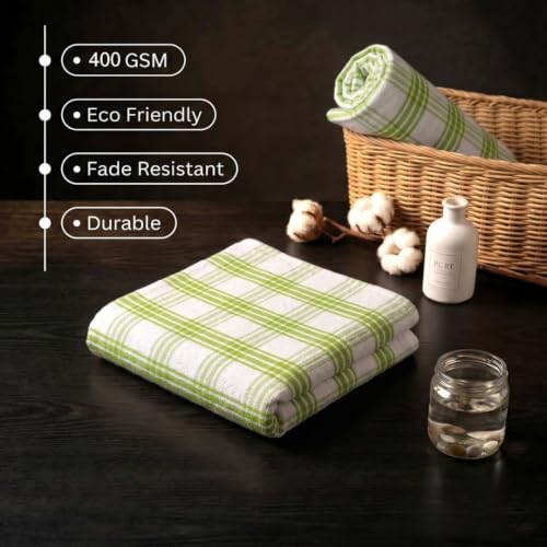 Image of Athom Living Premium Hand Towels- Cotton, 400 GSM, Ultra Soft, Quick Dry, Highly Absorbent | for Hand, Kitchen and Gym | 60 * 40 cm, Pack of 4 (Lavener & Green Strips)