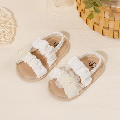Meckior Infant Baby Girls Boys Summer Sandals Open Toe Lace Princess Dress Wedding Flats Shoes Newborn Toddler Soft Non-slip Sole First Walker Crib Shoes4