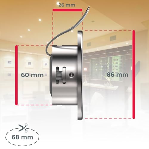 B.K.Licht - 5er Set LED Einbaustrahler 230V schwenkbar, warmweiße Lichtfarbe, Lochmass 68mm, LED Spot, flach, Deckenspots, Spots, Einbauleuchten, Einbauspots, 86x26 mm, Matt-Nickel
