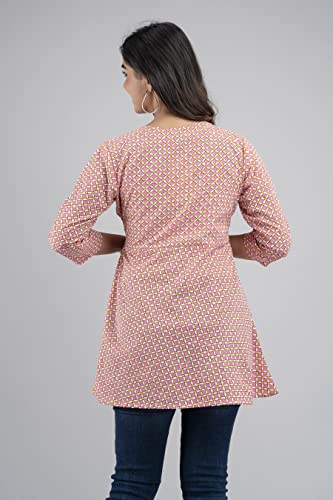 Image of feranoid Floral Print Angrakha 3 Sleeves Flared Kurti
