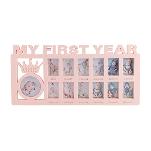 Image of ESTAMICO Baby Picture Frames My Frist Year Photo Keepsake for Baby 1-12 Months Memory, Pink