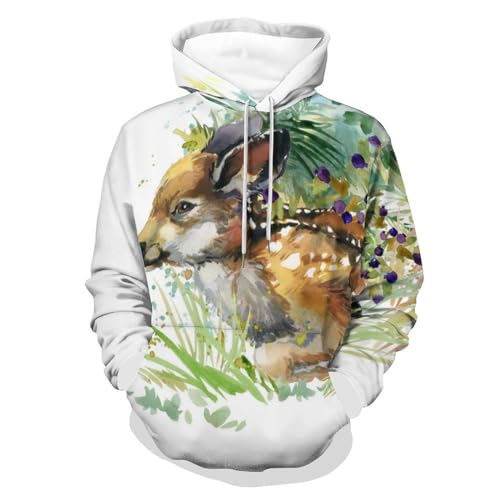 Sweatshirt cerf aquarelle avec manches longues isolantes et capuche ajustable