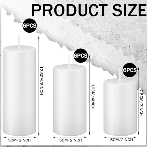 MTLEE 18 Pcs White Pillar Candles Unscented Long Burning Candles Bulk for Wedding Church Party Spa Lantern Fireplace Restaurants Home Household Decor 2 x 3 Inch, 2 x 4 Inch, 2 x 5 Inch by MTLEE - Image 2