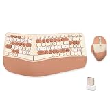 Wireless Ergonomic Keyboard and Mouse Combo with PU Wrist Rest, Carpal Tunnel Keyboard, 2.4G Colorful Split Ergo Keyboard, Comfortable Natural Typing, Compatible with PC/Laptop (Milk Tea)