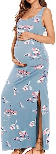 Smallshow Vestido feminino longo para gestantes com manga franzid...