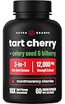 Tart Cherry Capsules 12,000mg | 10:1 Organic Tart Cherry Extract with Celery Seed & Bilberry for Uric Acid Cleanse, Muscle Recovery & Joint Support | Vegan & Non-GMO | 60 Capsules | 6000mg Equivalent Per Capsule