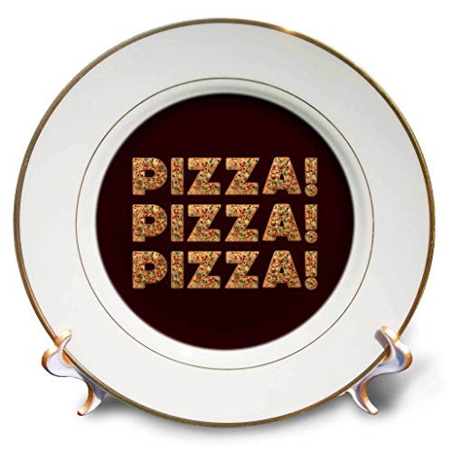 3dRose 8 inch Porcelain Plate - Pizza Pizza Pizza - pizza decorated text art on maroon background Alexis Design - Typography Pizza