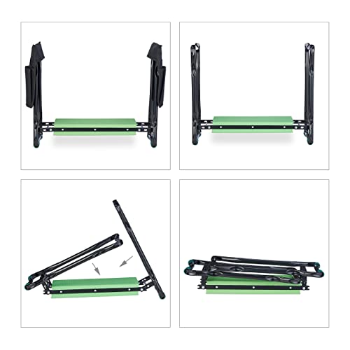 Relaxdays Kniebank für Gartenarbeit, klappbar, gepolstert, gelenkschonende Kniehilfe, Taschen, bis 150kg, schwarz/grün