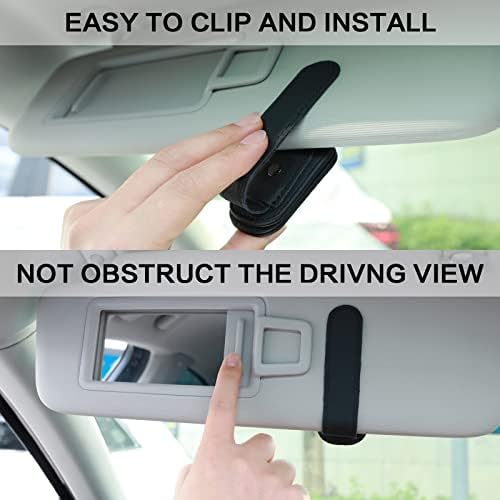 Cobee Magnetic Leather Sunglass Holder, Sunglasses Holder for Car Sun Visor Universal Car Magnetic Glasses Eyeglass Hanger Clip Mounted with Ticket Card Clip Car Interior Organizer Accessories, Black