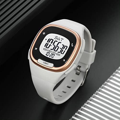 Findtime Ladies Digital Watches For Women 50M Waterproof Womens Sports Watch With 12/24H,Led Backlight,Countdown,Alarm,Stopwatch Rectangular Large Face Fashion Wrist Watches White Pink Gold #TOP2