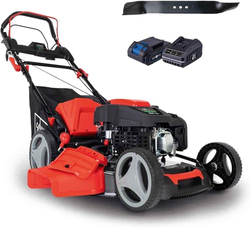 Scheppach Benzin Rasenmäher MS225-53E mit E-Start | Radantrieb | 6PS | 53 cm Schnittbreite | 7-fache Höhenverstellung | 65 Liter Fangkorb | Mulchfuntion | Reinigungsfunktion |mit 2. Mäh- / Mulchmesser