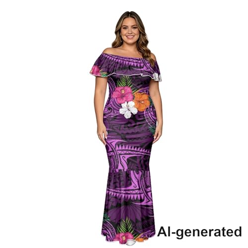 Image of Polynesian Dresses for Women Off Shoulder Maxi Dress Puletasi Samoan Dresses S-7XL