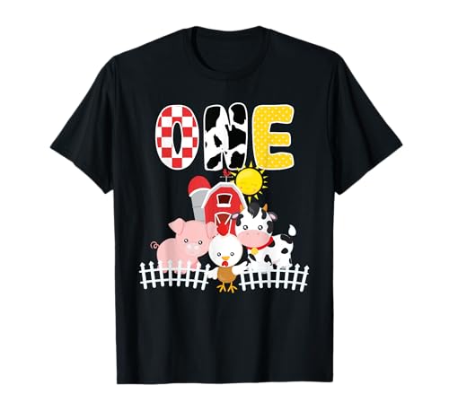 Barnyard Farm Animals - Camiseta de cumpleaños de 1 año Camiseta
