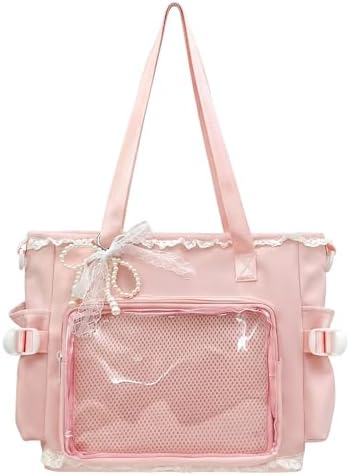 Pin Bag, Black Ita Bag with Clear Pin Display Window Lace & Bow Accents, Tote Crossbody with Pendant Tote. image 5