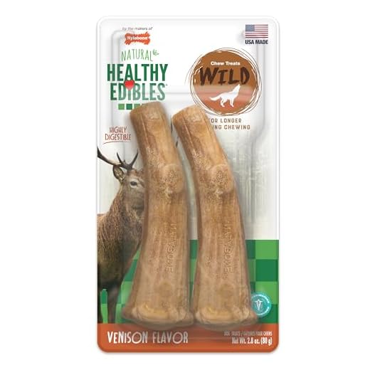 Nylabone Healthy Edibles WILD Antler Natural Long Lasting Venison Flavor Dog Chew Treats Medium/Wolf (2 Count)