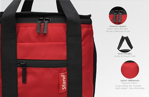 Image of Sfane Insulated Lunch Bag - Compact, Easy Wash, Smooth Zipper & Lightweight - Tote Bag & Container, Tiffin Bag for Men, Women, Adults (Red)