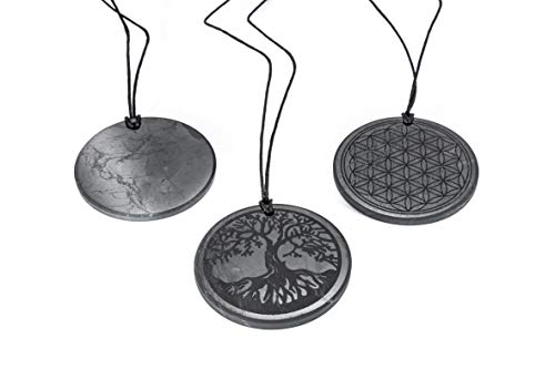 SN NATURSTEIN UG - Shungite Pendant Tree of Life x 1, "Flower of Life x 1, "Disc 50 mm x 1 | Gem Stone from Karelia